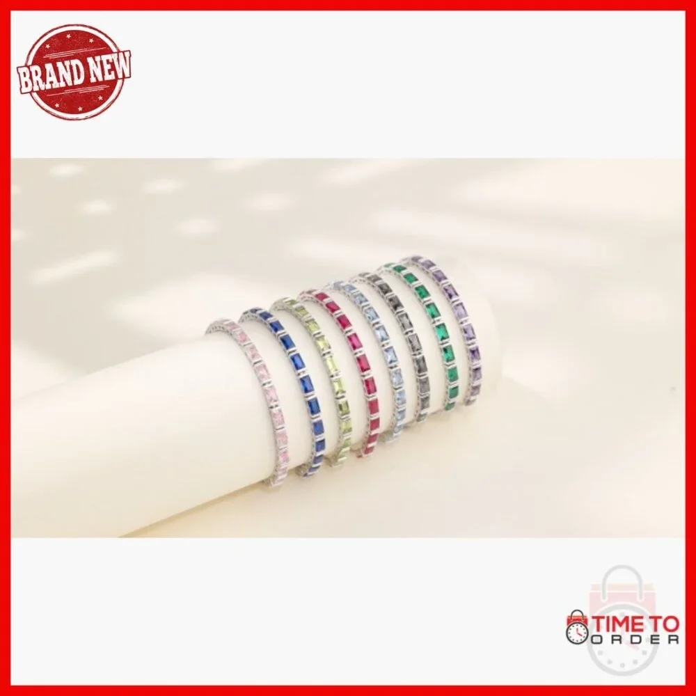 Sterling Silver Adjustable Tennis Bracelet Square Gemstone Fine Jewelry
